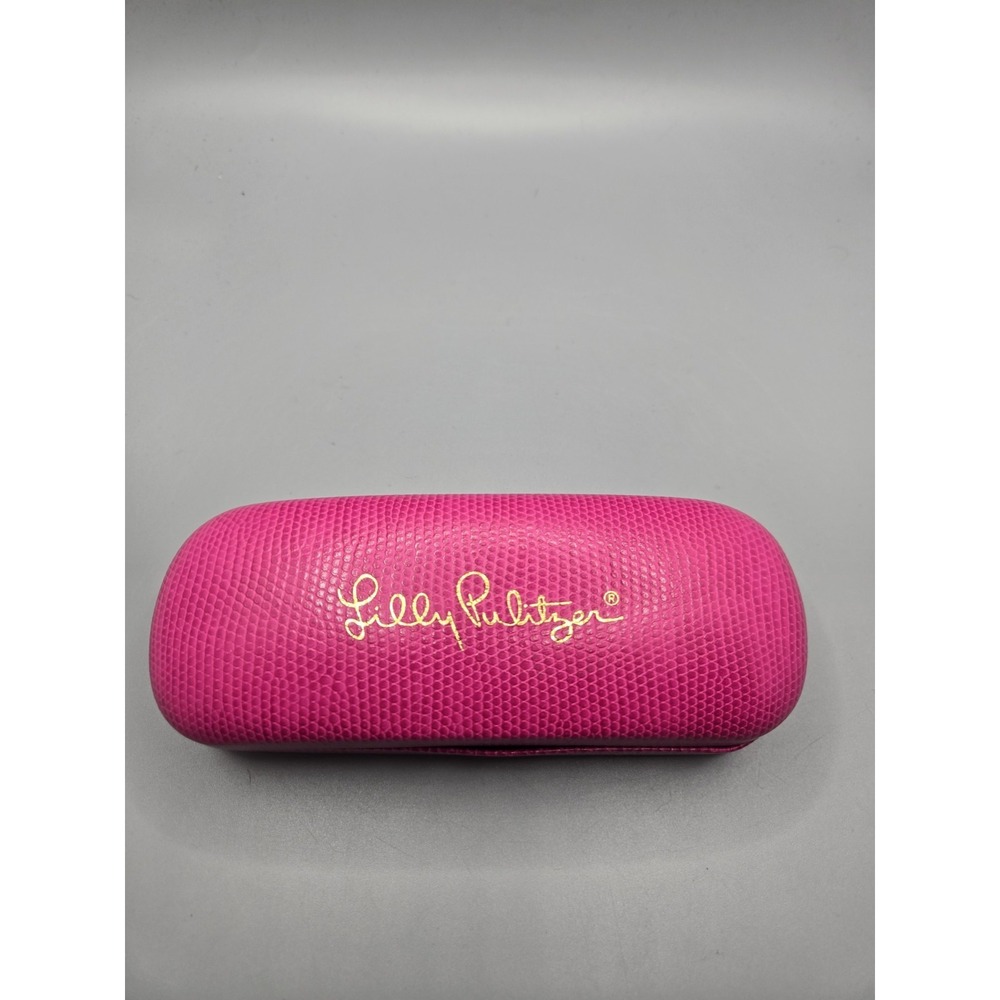 Lilly Pulitzer Hot Pink Clamshell Eyeglass Case‎ Hard Shell with Blue Lining